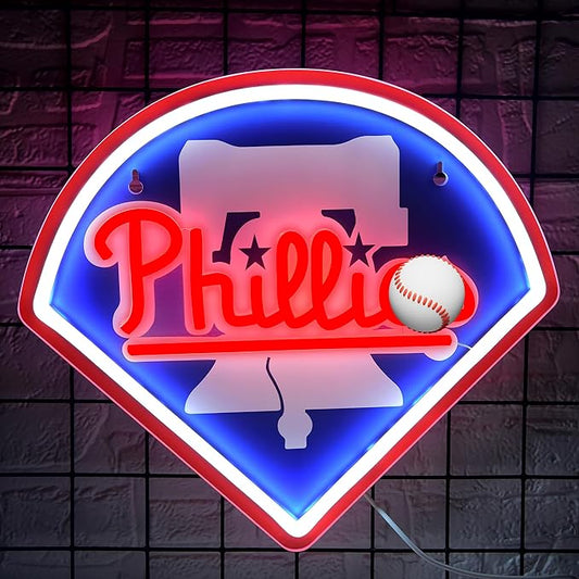 Baseball Neon Sign for Wall Decor Phillie Team Neon Light for Man Cave Led Sign for Bedroom Birthday Gifts for Baseball Fans Neon Sign 5V USB Powered Size13.3 * 12.2IN(ZYLD271)