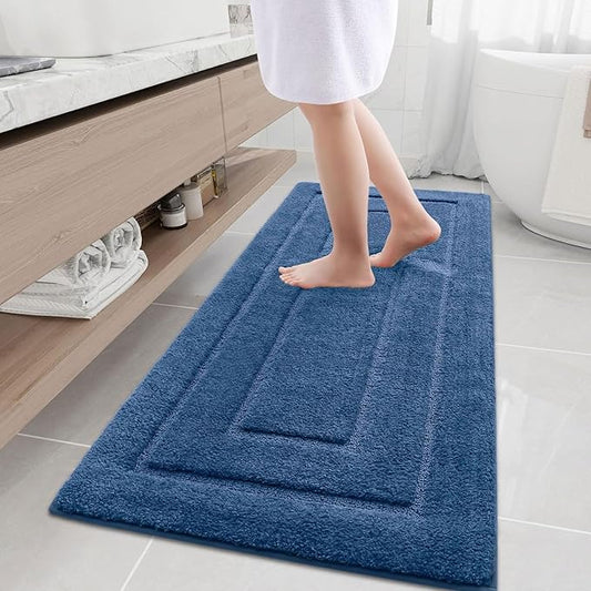 Buganda Bathroom Rugs, 59" x 24", Soft and Absorbent Microfiber Bath Rugs, Non-Slip Shaggy Shower Carpet, Machine Wash Dry Bath Mats for Bathroom Floor, Tub and Shower, Navy
