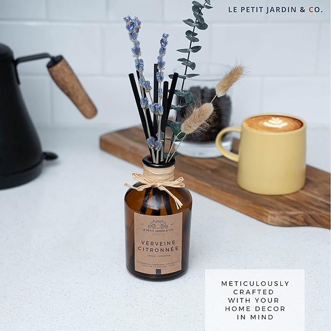 Reed Diffusers - Oil Sticks Diffuser Set with Real Dried Flowers - Reed Diffusers for Home, Bathroom & Office | Air Freshener Fragrance Sticks for Shelf Decor & Gifts by Le Petit Jardin & Co.