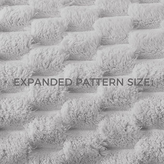 Whale Flotilla Queen Size Blanket for Bed with Jacquard Pattern, Fuzzy Soft Cozy Exquisite Blankets for All Season, Warm and Fluffy, 90x90 Inch, Light Grey