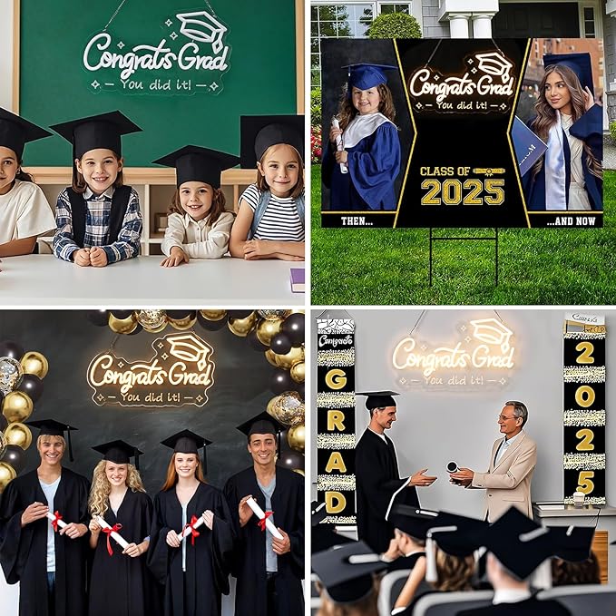 FRAMICS Congrats Grad Neon Sign-10 Adjustable Brightness Graduation Decorations 2025 Warm White LED Graduation Sign for Wall Decor Party Backdrop Gifts Lighted Congrats Grad Sign with Text Carving