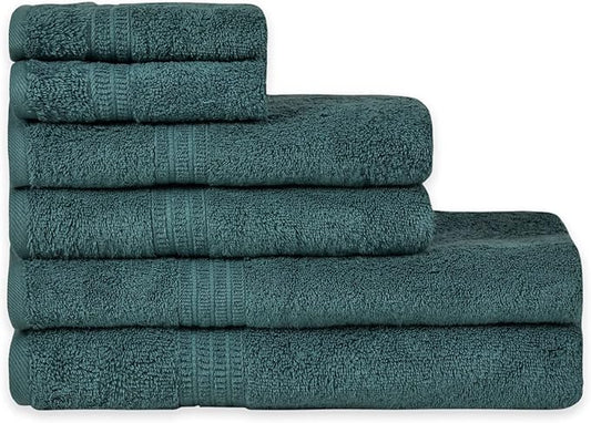 HOMELOVER 6 Piece Towel Set - 100% Organic Cotton, 2 Bath Towels, 2 Hand Towels, 2 Washcloths - 500 GSM, Hotel & Spa Quality, Soft, Quick Dry, Highly Absorbent Bathroom Essentials (Forest Green)