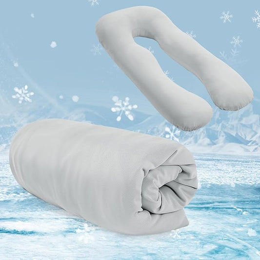 Cooling Pregnancy Pillow Cover (ONLY Pillowcase), Q-Max 0.4 U Shaped Luxurious Smooth Maternity Pillow Cover with Hidden Zip, Cool Large Pillow Protector for Side Hot Sleeper, Grey, 61x31 in