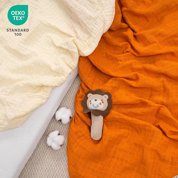 Muslin Mini Crib Sheets, 2 Pack Cotton Pack N Play Sheets for Boys Girls Neutral, Soft Breathable Baby Sheets Fit Pack N Play, Playard and Mini Crib Mattresses, Beige & Ginger