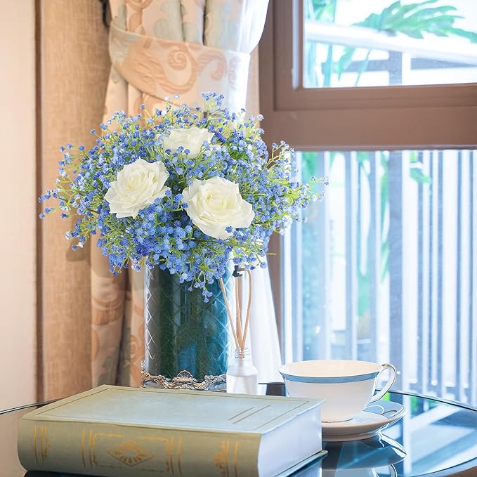 N&T NIETING Babys Breath Artificial Flowers Bulk, 30Pcs Fake Gypsophila Plants Artificial Baby Breath Flowers for Wedding Bouquets Party Home Garden Decoration, Blue