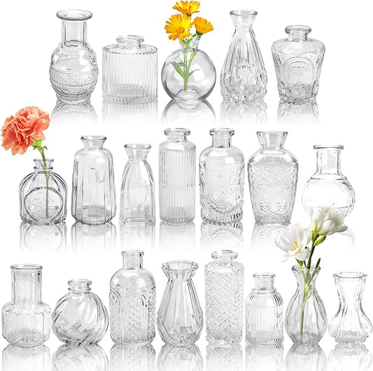 Der Rose Bud Vases in Bulk Glass Vase for Centerpieces Set of 20 Small Flower Vases Mini Vintage Vases for Rustic Wedding, Home Table Decorations (Clear)