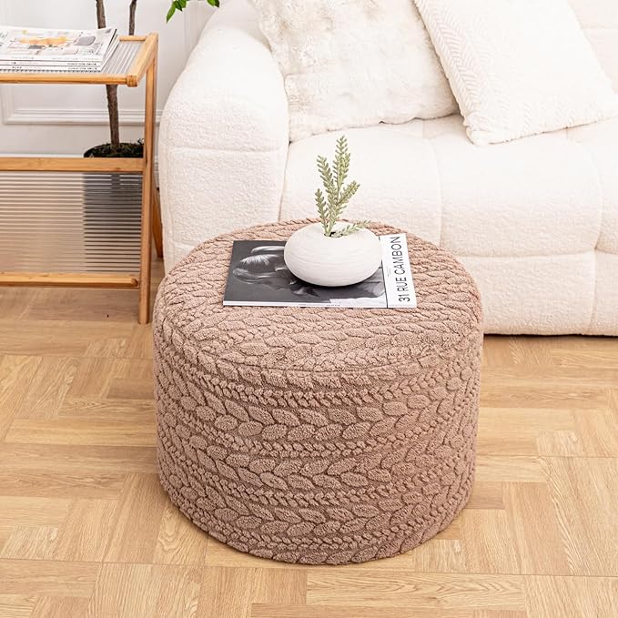 Round Pouf Ottoman 20 x 20 x 14 Inches Boho Poof Home Decor Floor Pouffe Ottoman Foot Rest for Couch Sofa Bean Bag Chairs Living Room Bedroom (Tan)