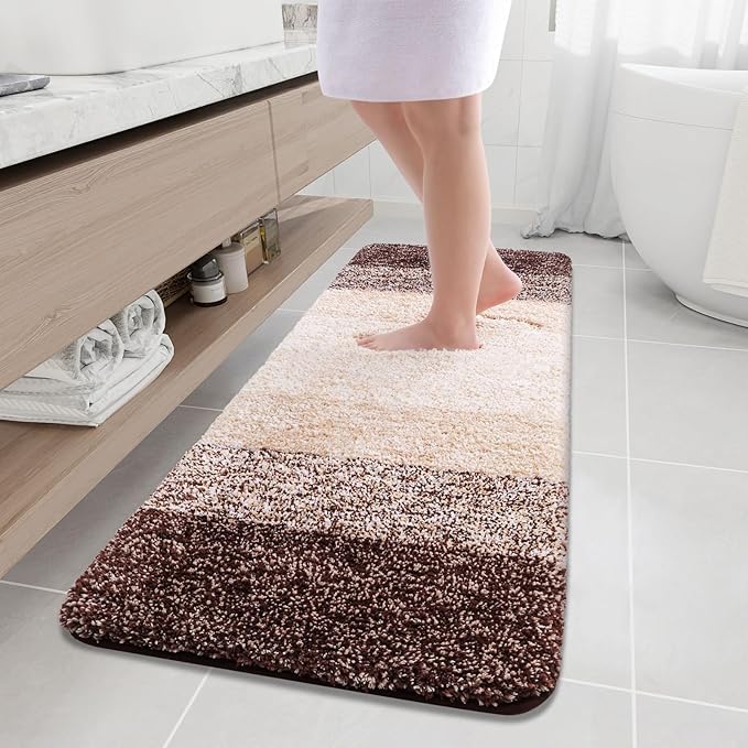 Arotive Microfiber Bathroom Rugs, Shaggy Soft and Absorbent Bath Rug, Non-Slip, Thick Plush Machine Washable Dry Bath Mats for Bathroom, Tub and Shower, 59x20, Brown