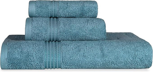 Superior Egyptian Cotton 3-Piece Towel Set, Basic Towels For Bathroom, Home Decor, Guest Bath, Shower, Apartment, Included 1 Face, 1 Hand, 1 Bath Towel, Washcloth, Quick Dry, Sapphire