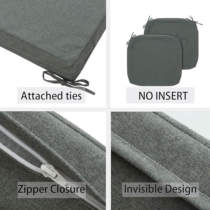 FUNHOME Outdoor Cushion Covers 20 x 18 x 4 inch,Set of 2,Replacement Seat Cushion Cover for Patio Furniture Chair,Water Resistant,Fade-Resistant Slipcover Only,No Insert(Dark Gray)