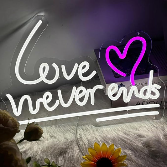 Love Never Ends Neon Sign for Wall Decor, Dimmable Love Led Lights Signs Letters Signs for Wedding, Neon Light Room Decor for Party Birthday Gift Christmas Gift