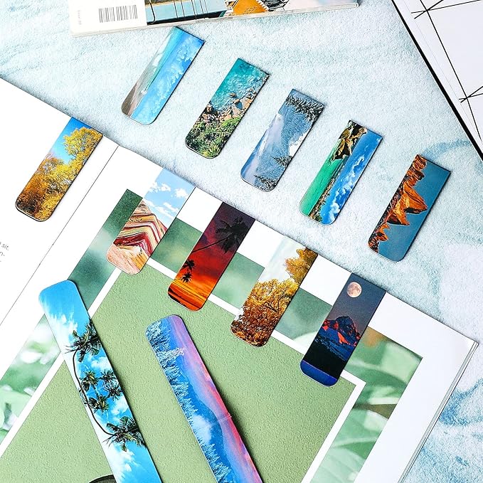 24 Pieces Magnetic Book Markers Adventure Magnetic Bookmarks Book Markers for Women Magnet Page Markers Set Book Marks for Book Lovers Assorted Book Marks for Reading Landscape