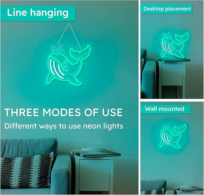 TUMPLERA Whale Neon Sign, Night Light For Kids, Whale Decor, Ocean Decor, Under The Sea Party Decorations, Ocean Party Decorations, Gift For Kids Room