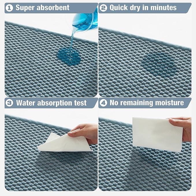 Bathroom Rugs Non Slip Washable, Super Absorbent Thin Bath Mat Small Quick Dry Low Pile Bathroom Rug, Debim Blue 16"x24"