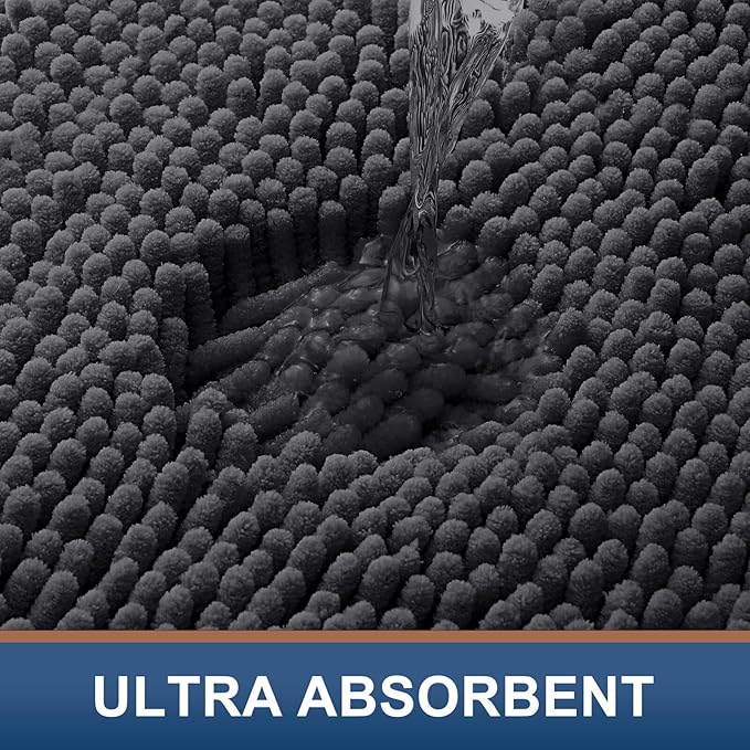 Smiry Luxury Chenille Bathroom Rugs 47x24, Extra Soft and Absorbent Shaggy Bath Mat, Machine Washable, Non-Slip Plush Carpet Runner for Tub, Shower, and Floor, Home Decor Accessories, Charcoal Grey