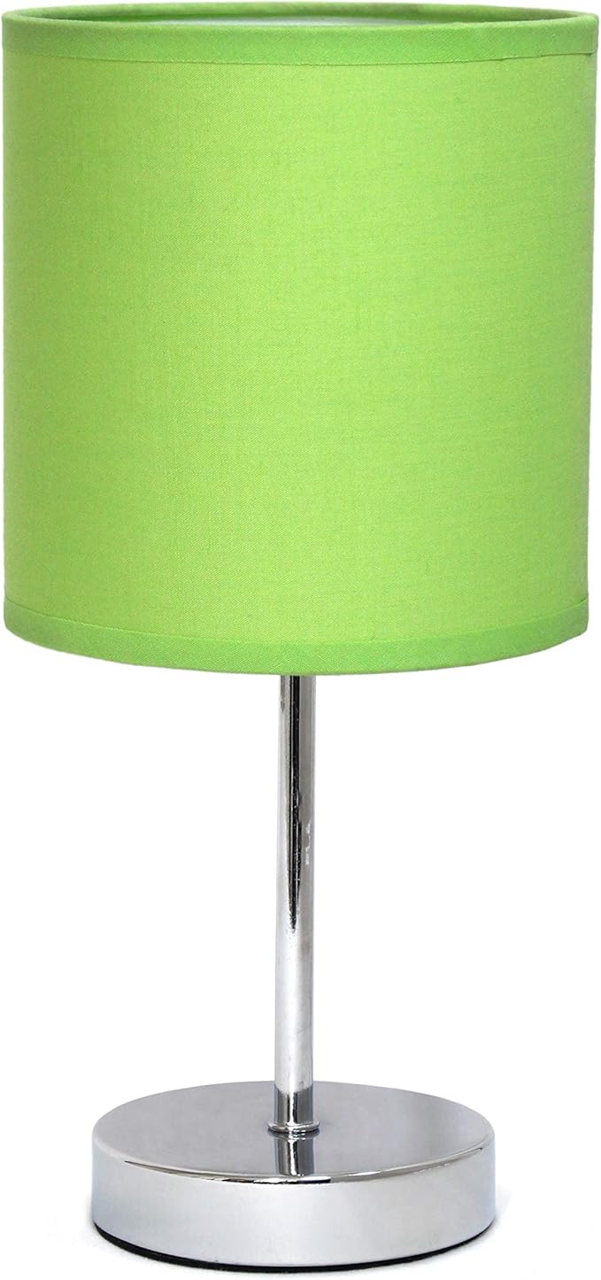 Simple Designs LT2007-GRN Chrome Mini Basic Table Lamp with Fabric Shade, Green