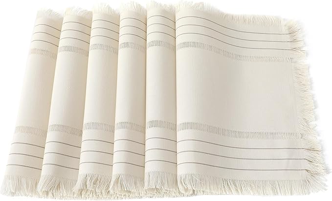 Chassic Rustic Placemats Set of 6, Washable Linen Cloth Place Mats, Woven Dinner Mats for Kitchen, Dining, Party, Wedding and Daily Table Decor - Cream