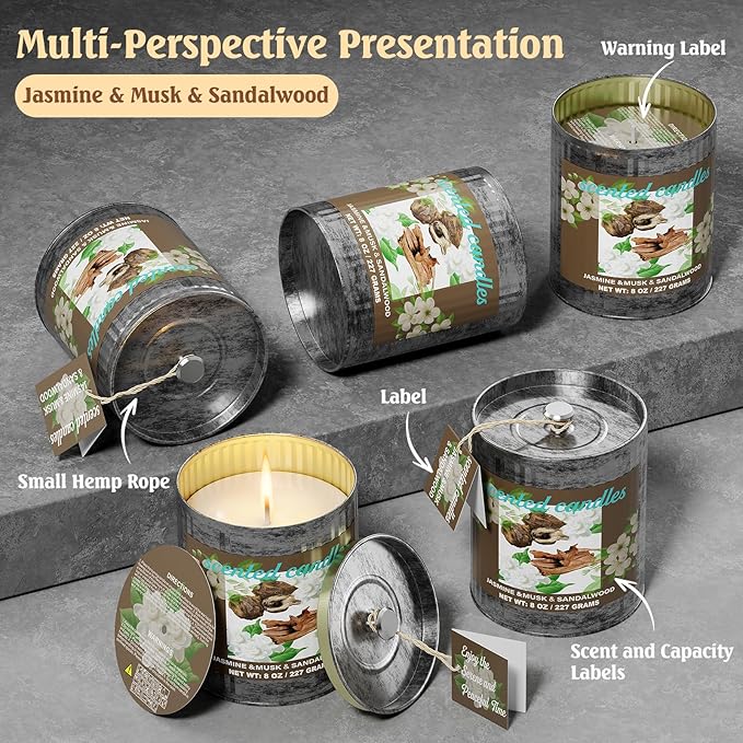 Vintage Scented Candles Gift Set (2 x 8 oz) - Jasmine, Musk & Sandalwood Aromatherapy Candle, Natural Soy Wax Candle, (2 x40) Hours Burn,8% Fragrance Oil, Holiday Gifts for Home Decor & Christmas