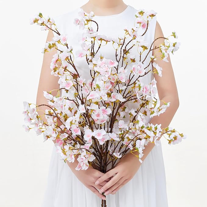 SITUMEIZI Artificial Cherry Blossom Branches Silk 40.58 Inch Faux Cherry Flowers Tall Stems for Home Wedding Bedroom Table Japanese Real Touch Vase Decoration(4Pcs,Pink)