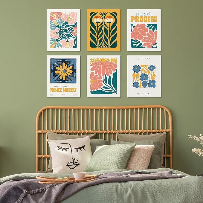 Habseligkeit Flower Market Posters for Room Decor, Abstract Floral Wall Art Prints, Cute Wall Decor, Vintage Posters for Girls Room Aesthetic (8x10 UNFRAMED Set of 6)