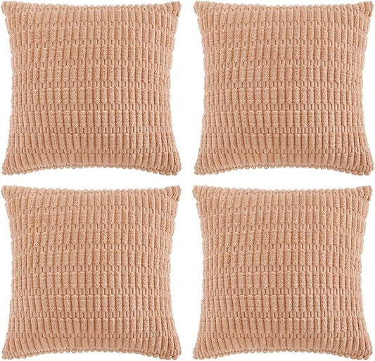 Fancy Homi 4 Packs Peach Decorative Throw Pillow Covers 24x24 Inch for Living Room Couch Bed, Rustic Modern Farmhouse Boho Home Decor, Soft Plush Corduroy Cute Square Accent Cushion Case 60x60 cm