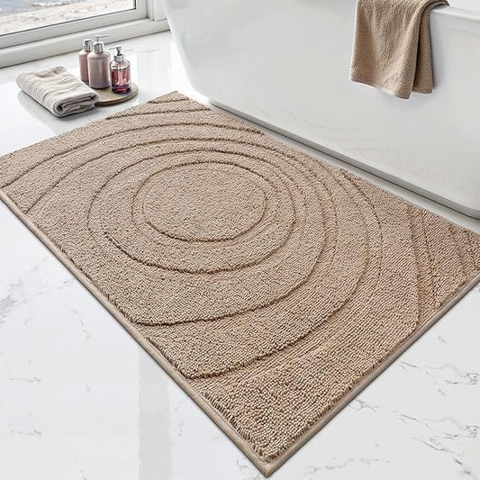 LUMI Chenille Bathroom Rugs, 24"x36" Extra Soft Non Slip Absorbent Bath Rugs, Washable Bath Mats for Bathroom Floor Tub and Shower, Beige