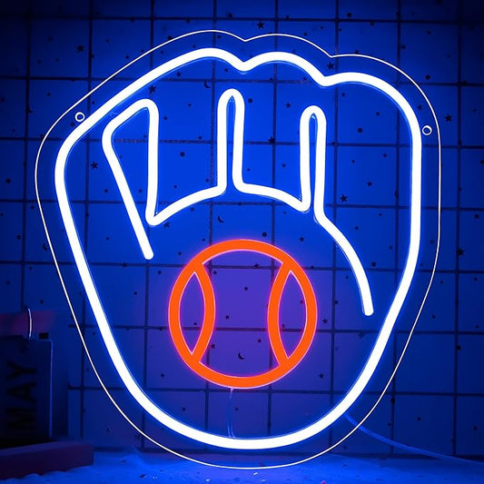 Baseball Team Neon Sign for Wall Decor Led Light Up Sign for Man Cave Bedroom Gifts for Baseball Fans 5V USB Powered Size 13.3 * 12.6inch(ZYLD140)