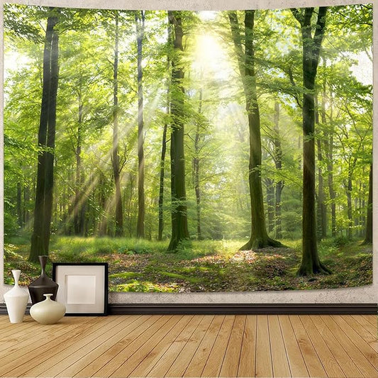 Lunerfex Tyndall Effect Forest Nature Tapestry, Sunlight Streaming Through Trees Wall Hanging for Bedroom and Living Room Decor, 7090 Inches