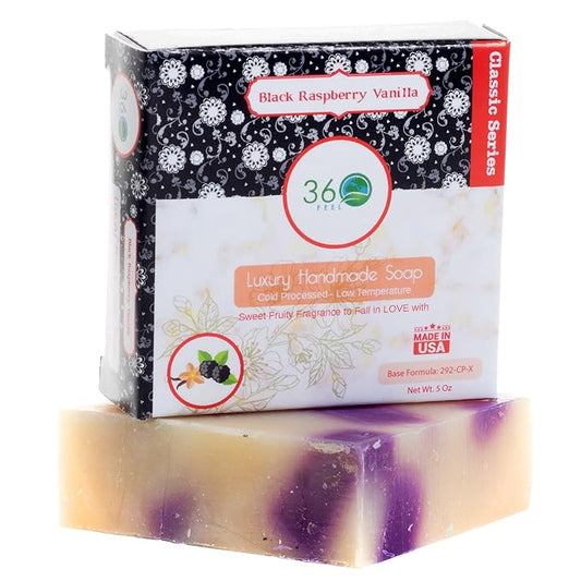 360Feel Black Raspberry Soap - Handcrafted Castile Soap Bar with Soothing Scent - Handmade with Essential Oil - Suitable Gift for Anniversaries, Weddings, and Holiday Stockings - Rich Lather