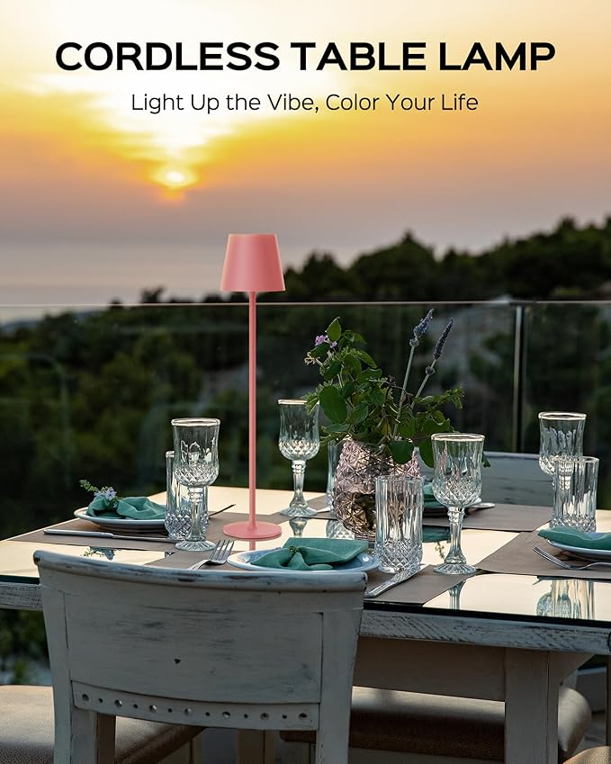 JACKYLED Cordless Table Lamps Rechargeable, 3 Adjustable Height, 5000mAh Battery Operated, 3 Colors Smooth Dimming, Portable LED Waterproof Table Lamp for Dining, Bedroom, Outdoor (2 Pack-Girly Pink)