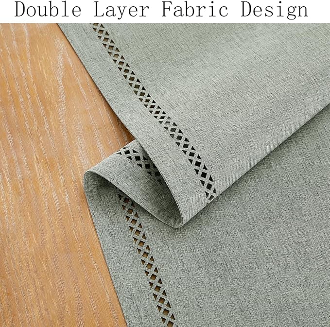 Burlap Style Farmhouse Table Runner, 13 x 72 Inch Grey, Rustic Geometric Hollow Table Runners 72 Inches Long for Dresser Table Everyday Use, 13x72 Inches, Grey