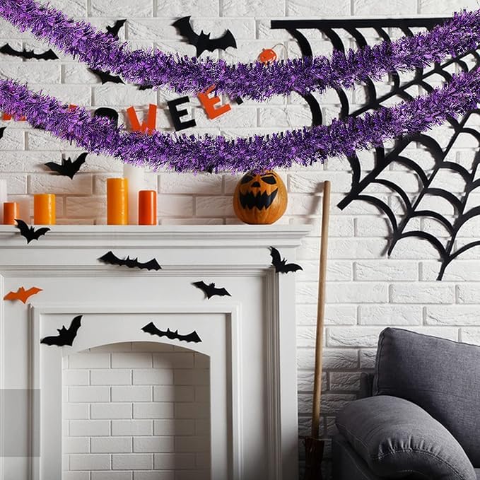 26.2 Feet Purple Holiday Tinsel Garland for Christmas,Halloween, Birthday, Weddings, Party Decorations, Xmas Foil Tinsel Garland for All-Season Home Indoor Outdoor Party Supplies(Purple)