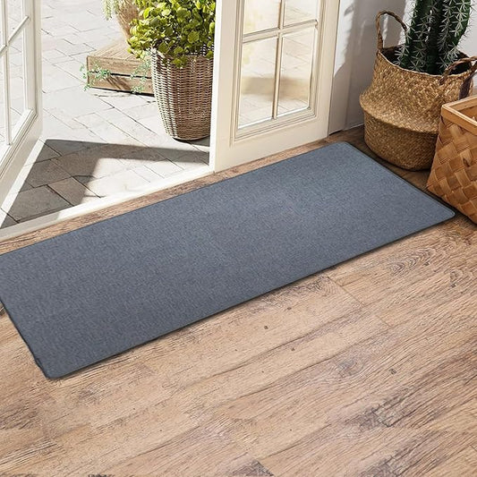 Yancorp 17"x48" Ultra Thin Long Gray Bathroom Rugs,Long Grey Bath Mat Non Slip Fit Under Door Absorbent Washable Indoor Door Mat Shower Sink