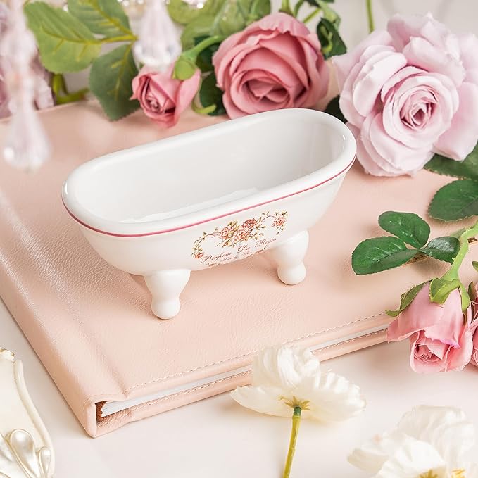 1 Piece 5.7"" Mini Ceramic Clawfoot Double Ended Bathtub Soap Dish Vintage Decortative Soap Dish (Style 01)
