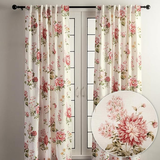 Maison d' Hermine Curtains for Living Room 100% Cotton 84 inch Length Two Panels Light Filtering Curtains for Bedroom Windows with Rod and Loop Pockets Drapes (Swyncombe Coral, 50" W x 84" L)