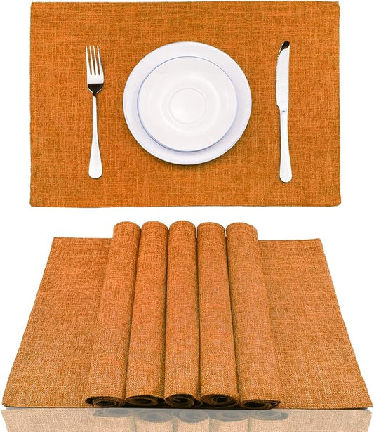 Weabetfu Cloth Placemats Set of 6 Heat Resistant Dining Table Placemmats Cotton Linen Machine Washable Kitchen Table Mats Wrinkle Free Thick Fabric Place Mats,Easy to Clean,13" x 19"