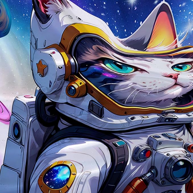 AILONEN Cartoon Astronaut Cat Shower Curtain Set for Kids Boys, Rainbow Rocket Waterproof Fabric Shower Curtain Curtain for Bathroom,Joyful Cat Galaxy Planet Shower Curtain Liner,72" W*78" H