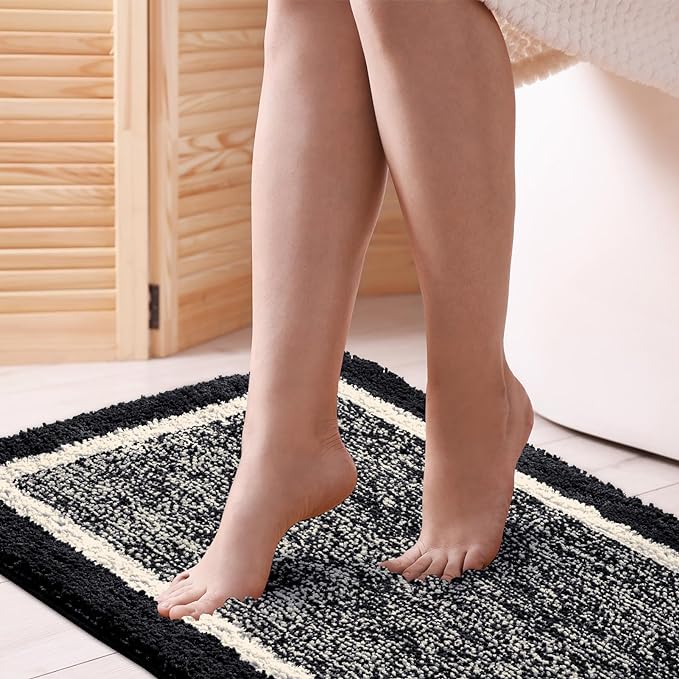 CozeCube Bath mats for Bathroom Non Slip, Fluffy Shaggy Bath Rugs for Bathroom Washable, Extra Soft and Absorbent Microfiber Bath Rugs for Shower Sink, Kitchen Sink, Jet Black, 24" x 36"