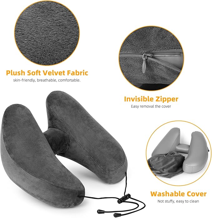 Rewondah Inflatable Travel Pillow for Sleeping Airplane - Inflatable Neck Pillow for Traveling on Plane with Washable Cover, Blow up Neck Travel Pillow for Airplanes, Cars - Portable and Comfortable