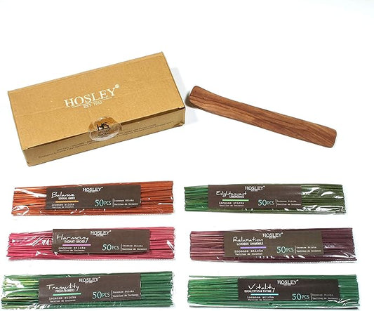 Hosley 320 Assorted Incense Sticks Set. Eucalyptus, Lavender Chamomile, Vanilla, Fresh banboo & More Fragrance with Bonus Holder. Idea for Home, Wedding, Spa, Meditation & Aromatherapy