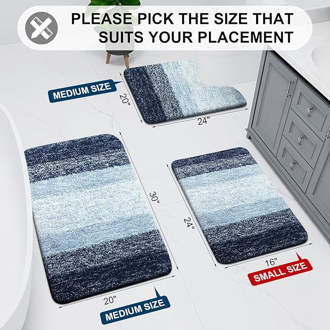 Arotive Microfiber Bathroom Rugs, Shaggy Soft and Absorbent Bath Rug, Non-Slip, Thick Plush Machine Washable Dry Bath Mats for Bathroom, Tub and Shower, 47x17, Dark Blue