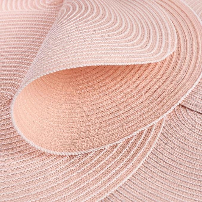 Noctiflorous 15 Inch Round Placemats Set of 6 Durable Braided Woven Heat Resistant Table Mats for Indoor Outdoor Non Slip Dining Table Place Mats(Pink White, 6)