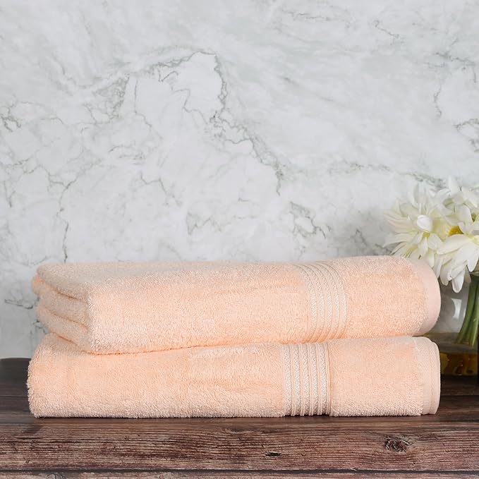 Superior Egyptian Cotton 2-Piece Bath Sheet Towel Set, Oversized Body Towels For Adults And Kids, Large Towel For Bath, Shower, Guest Bathroom, Spa, Gym, Resort, Essentials, Airbnb, Peach