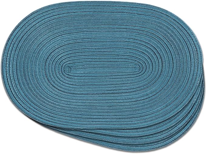 Noctiflorous Oval Braided Placemats Set of 4 Woven 12x18 Inch Non Slip Washable Heat Resistant Place Mats Tablemats for Dining Kitchen Party Daily Table Decor Dinner Mats (Teal Blue, 4)