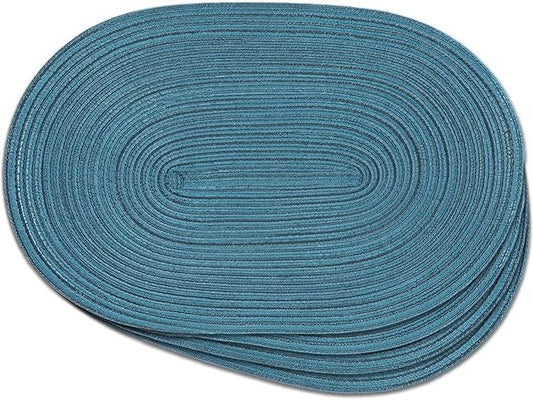 Noctiflorous Oval Braided Placemats Set of 4 Woven 12x18 Inch Non Slip Washable Heat Resistant Place Mats Tablemats for Dining Kitchen Party Daily Table Decor Dinner Mats (Teal Blue, 4)