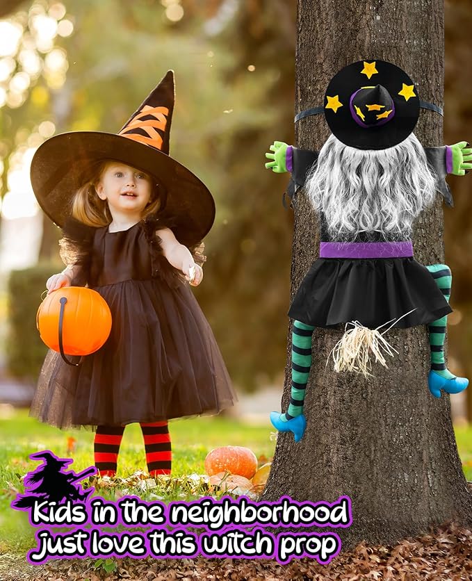 Crashing Witch for Halloween Decorations Outdoor: Hilarious Witch Decor with Adjustable Band for Tree Porch Door