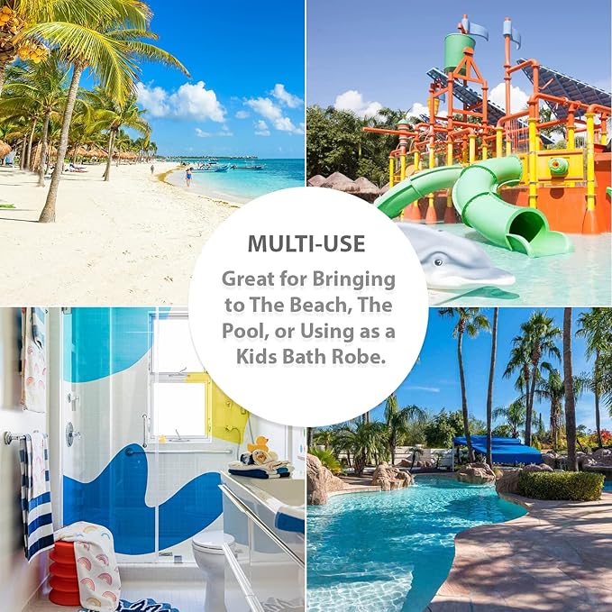 Boys and Girls Absorbent Hooded Beach Towel Pullover Character Microfiber Bath Towel with Side Snaps (Shark, 2-3T)