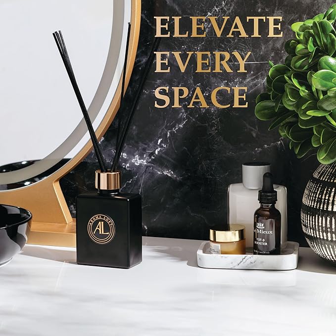 Fresh Linen Reed Diffuser Set -Oil Scent Stick difuser - Bathroom Diffuser Set- Black Reed Diffusers for Home- Scented Sticks-Scent diffusers for Home-Office Smell Good Stuff for Desk-5.0z