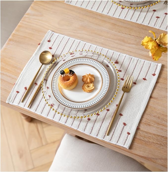 Placemats Set of 4 for Dining Table Fall Décor, Woven Cloth Place Mats for Farmhouse Kitchen Tabletop, Handcrafted Machine Washable Cotton Table mats 13 x 19 Inch, Black and Beige