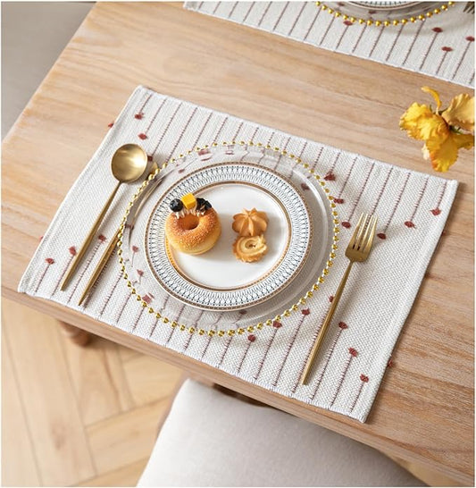 Placemats Set of 4 for Dining Table Fall Décor, Woven Cloth Place Mats for Farmhouse Kitchen Tabletop, Handcrafted Machine Washable Cotton Table mats 13 x 19 Inch, Black and Beige